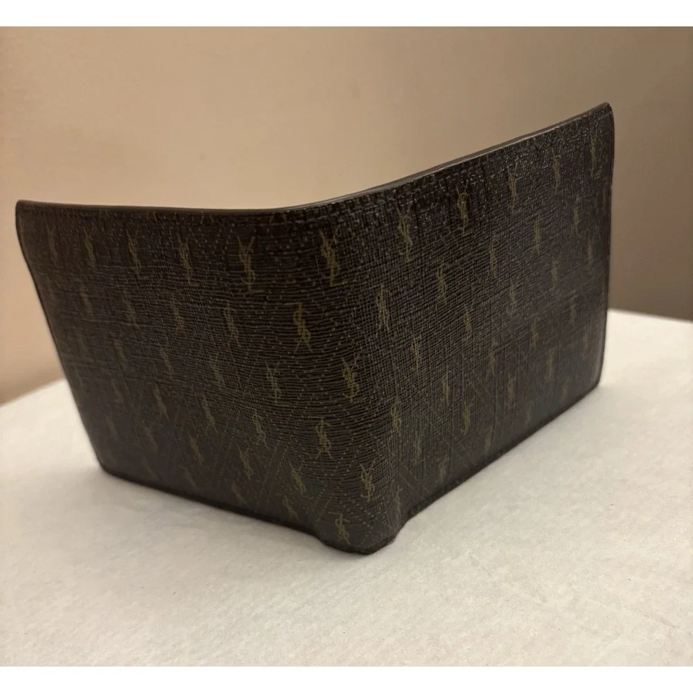 Auth YSL Paris Toasted  Brown Monogram Leather bifold wallet (No Clip)
